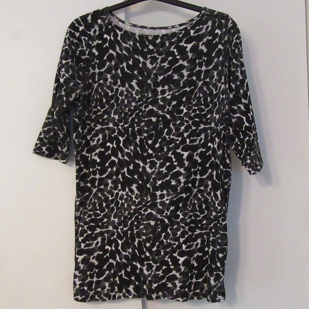 ROAMAN'S animal print t shirt tunic black gray & white - 3/4 sleeve - 14/16